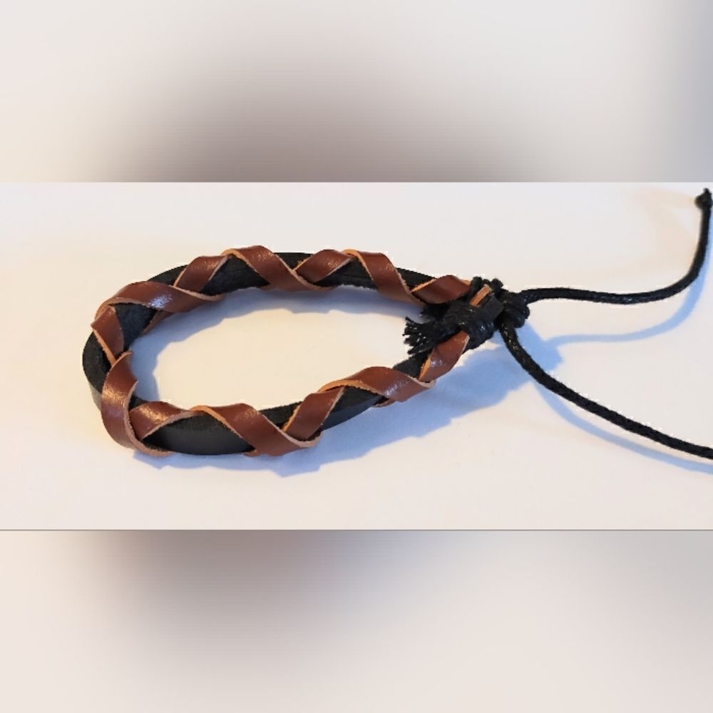 Men's‎ bracelet leather braided brown new d61